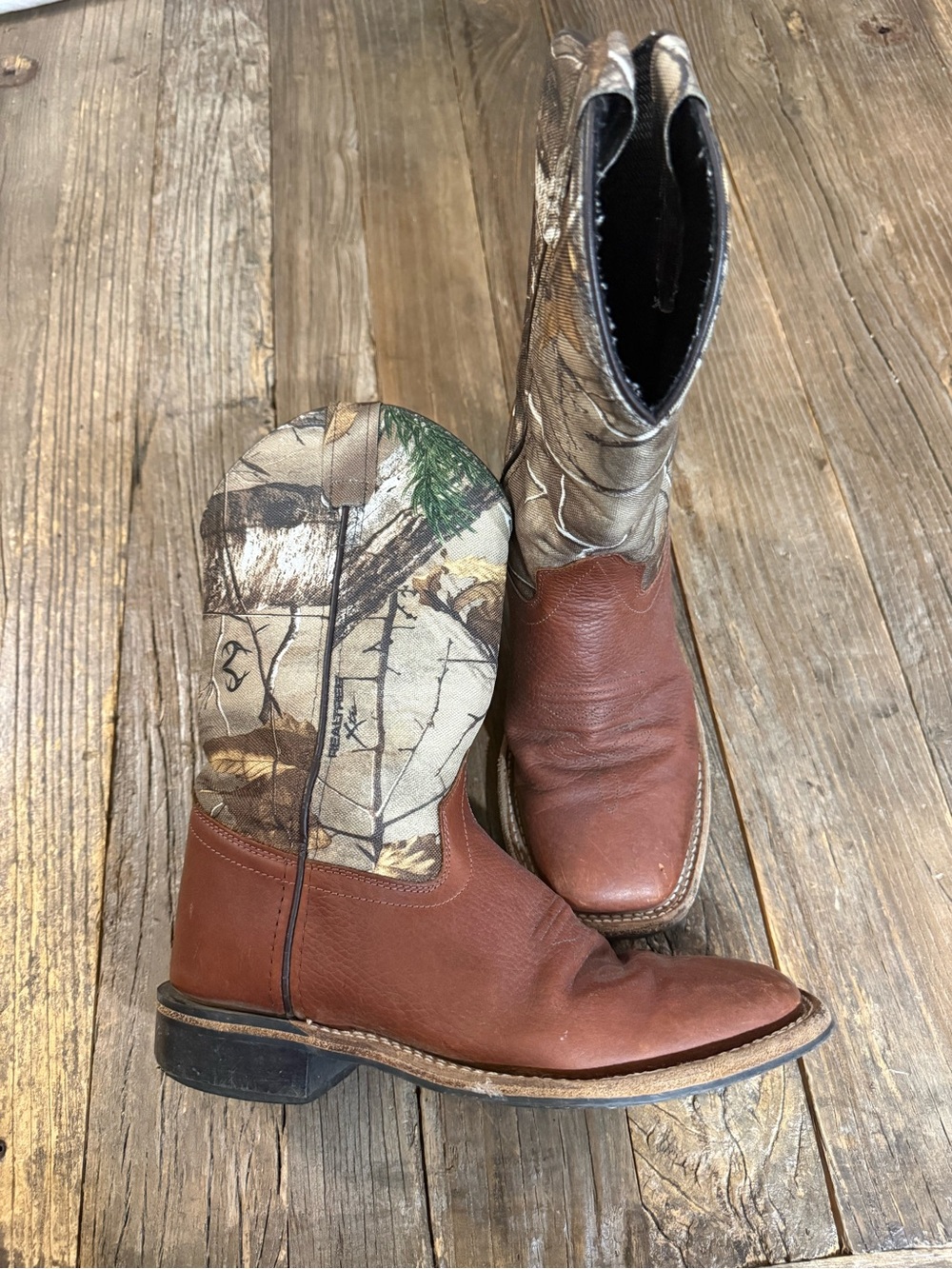Old West Brown Leather with Camo Shaft Cowboy Boots
